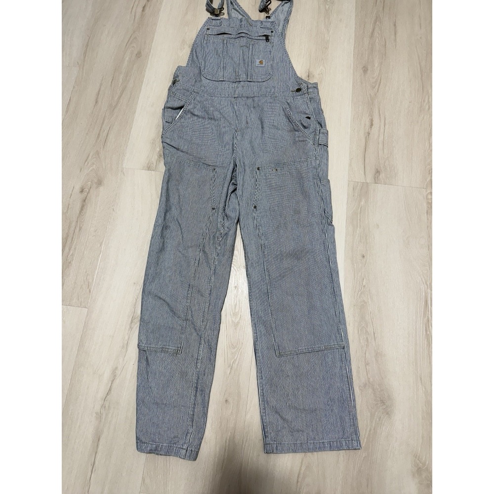 Carhartt Women's Size Medium Brewster Railroad Stripe Bib Overalls Double Knee